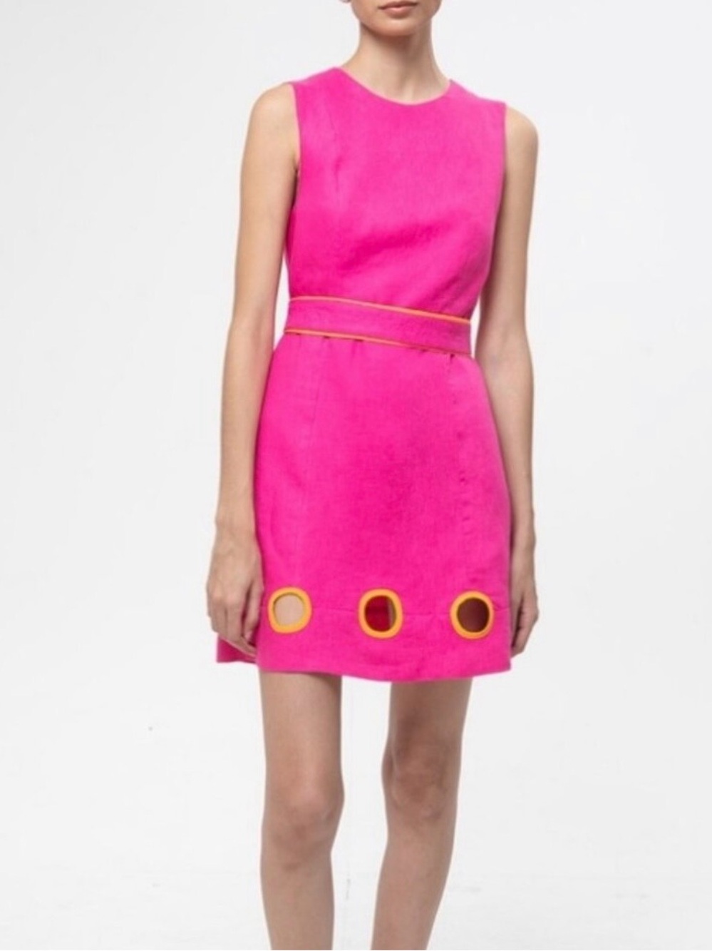 Adamo Hot Pink Sleeveless Mini Dress with orange cutouts